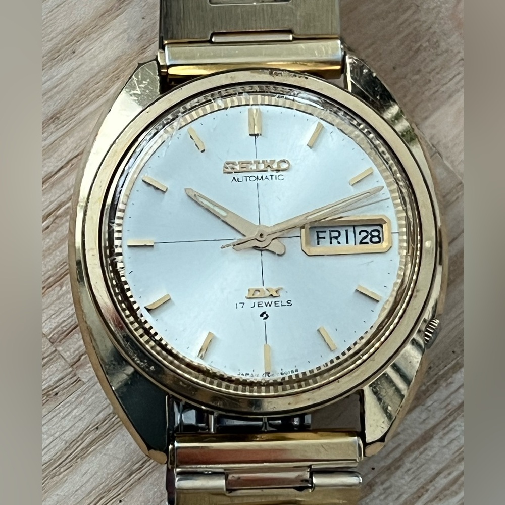 Seiko DX Automatic Rare Vintage Men’s Watch Gold Bracelet Case Silver Dial
